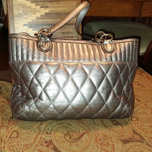 Coach Silver Quilted Leather Shopper Tote Style Number 19857 EUC - Picture 4 of 16